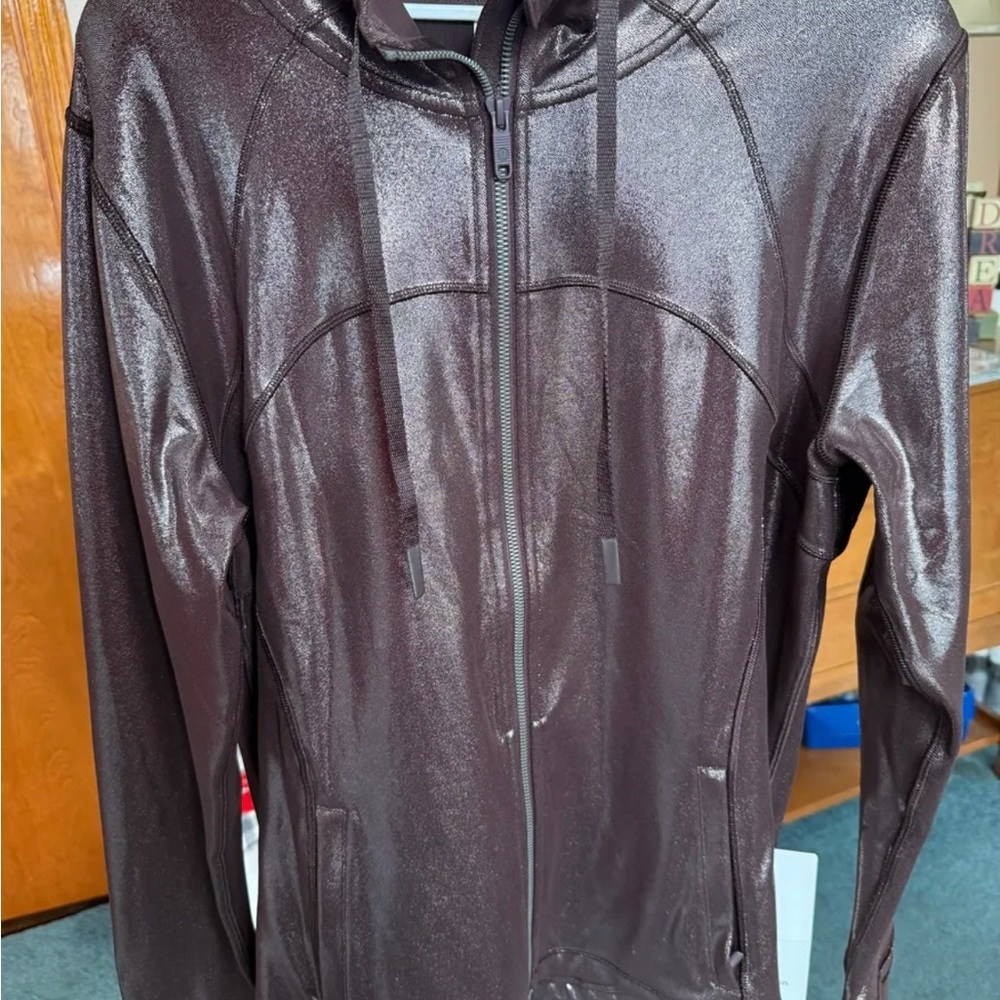 lululemon hooded define shine- brown athletic zip up